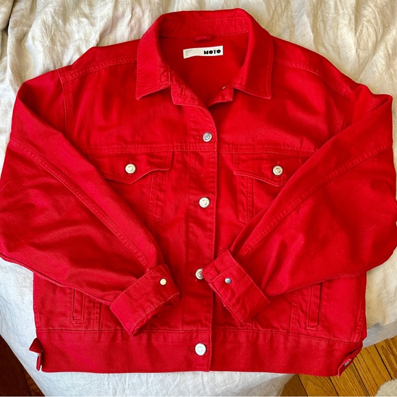 Topshop Jackets & Blazers - Topshop Moto Red Jean Jacket